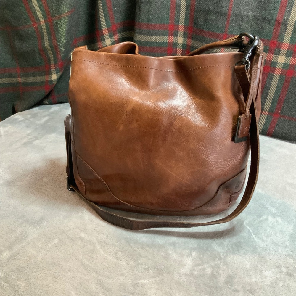 Frye Melissa Cognac Brown Leather Hobo Crossbody Bag Shoulder Tote